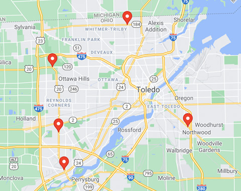 Map of the six Expresso Car Wash locations